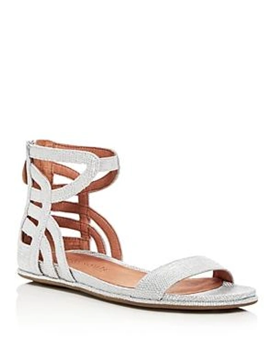 Shop Gentle Souls Women's Larisa Snake Embossed Leather Ankle Strap Demi Wedge Sandals In White/silver