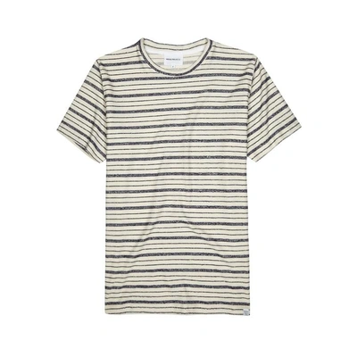 Shop Norse Projects Niels Striped Cotton-blend T-shirt In Navy