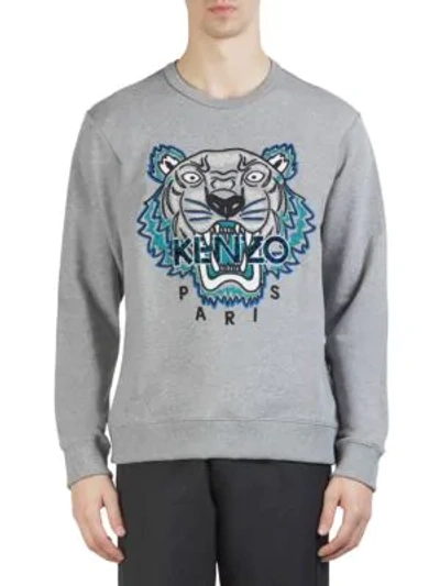 Shop Kenzo Leopard Tiger Icon Cotton Sweatshirt In Dove Grey