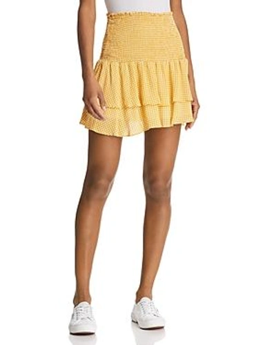 Shop Sage The Label Positano Smocked Gingham Mini Skirt In Off White