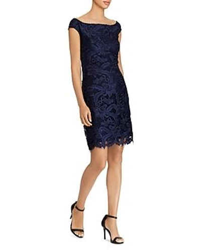 Shop Ralph Lauren Lauren  Lace Cocktail Dress In Lighthouse Navy