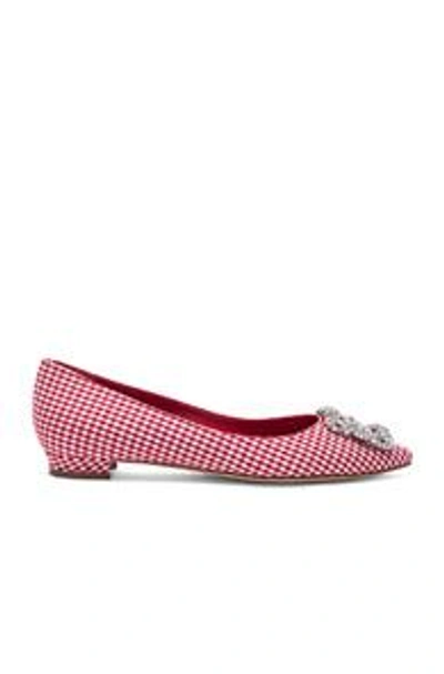 Shop Manolo Blahnik Gingham Hangisi Flats In Red,checkered & Plaid