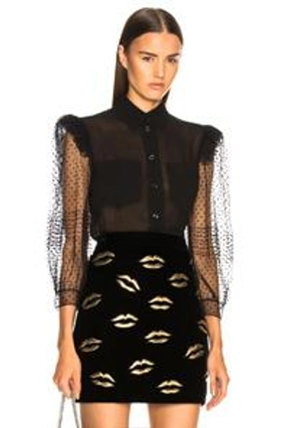 Shop Givenchy Silk Georgette Lace Sleeve Blouse In Black