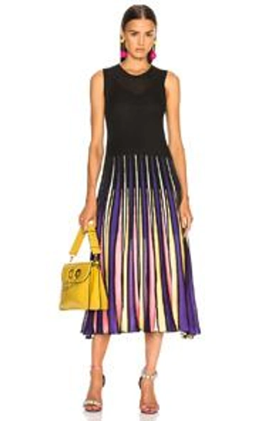 Shop Msgm Knit Dress In Black,purple,stripes,pink,yellow