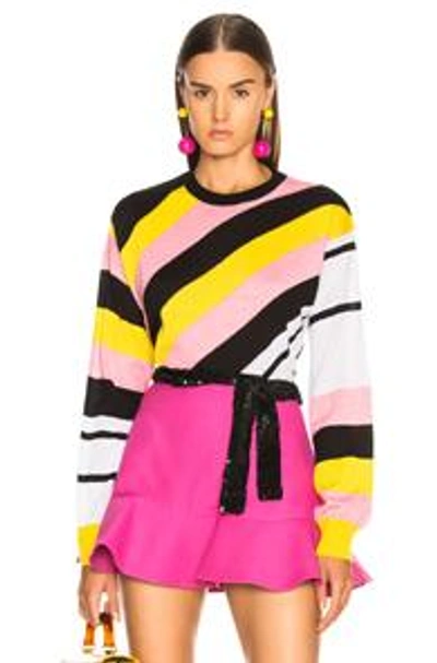 Shop Msgm Knit Sweater In Black,pink,stripes,yellow,white