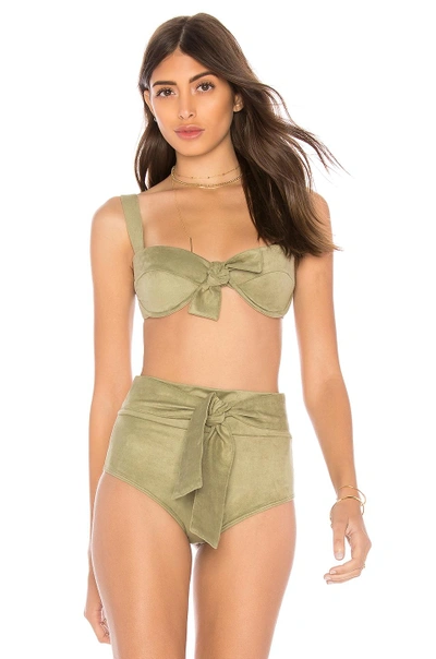 Shop Montce Swim Bustier Bow Top In Olive