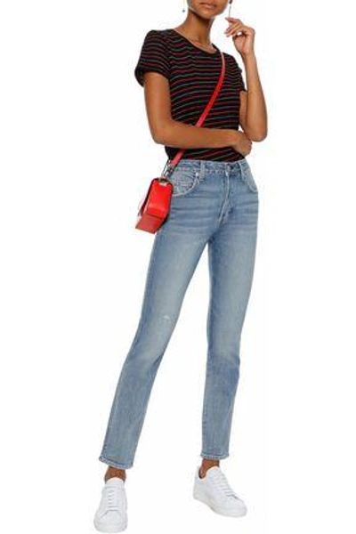 Shop Amo Woman Lover In The Cards Distressed Mid-rise Slim-leg Jeans Light Denim