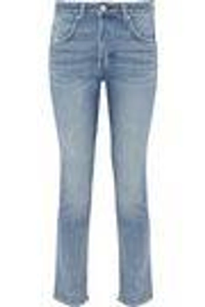 Shop Amo Woman Lover In The Cards Distressed Mid-rise Slim-leg Jeans Light Denim