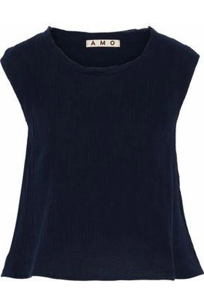 Shop Amo Woman Ruffled Crinkled-cotton Top Navy