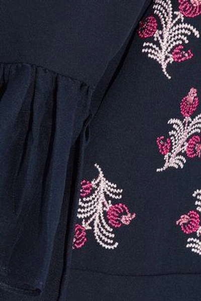 Shop Cinq À Sept Woman Daria Embroidered Silk-chiffon Blouse Midnight Blue
