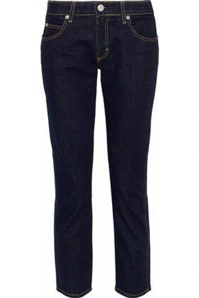 Shop Amo Cropped Bow-detailed Mid-rise Slim-leg Jeans In Dark Denim