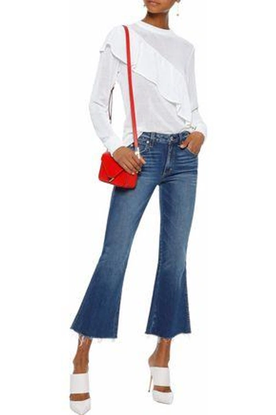 Shop Amo Woman Distressed Mid-rise Kick-flare Jeans Mid Denim