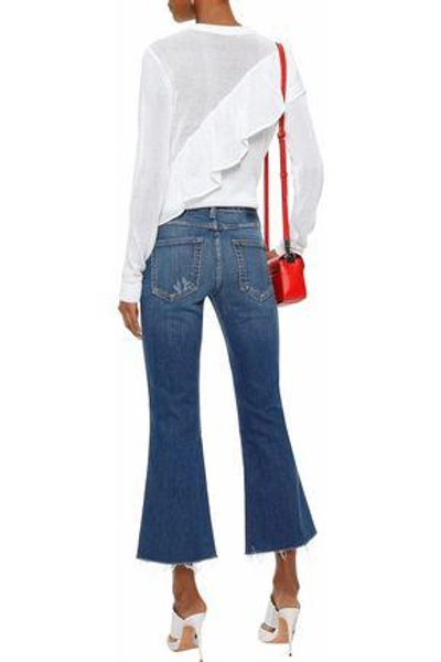 Shop Amo Woman Distressed Mid-rise Kick-flare Jeans Mid Denim