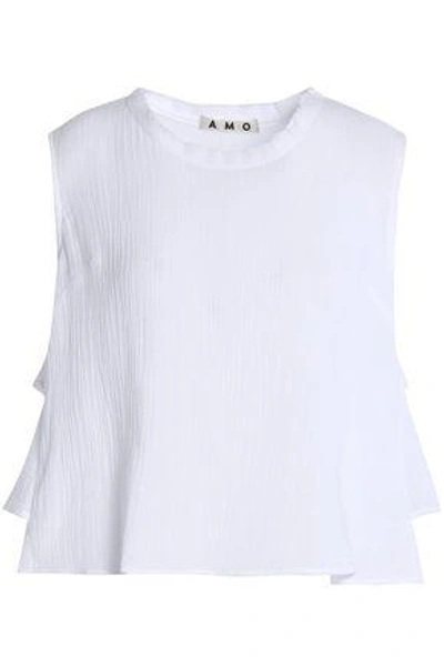 Shop Amo Woman Ruffled Crinkled-cotton Top White