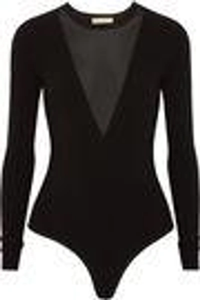 Shop Michael Kors Mesh-paneled Stretch-jersey Bodysuit In Black