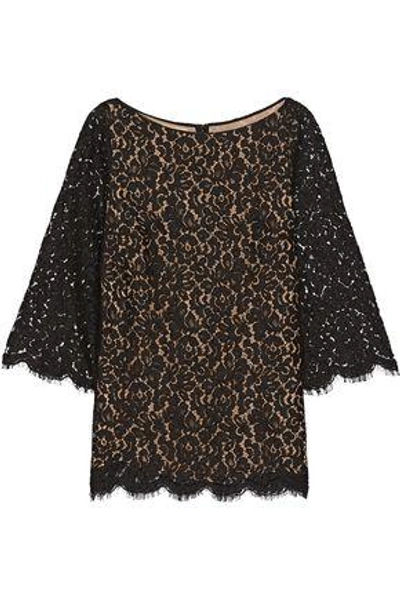 Shop Michael Kors Scalloped Cotton-blend Corded Lace Top In Black