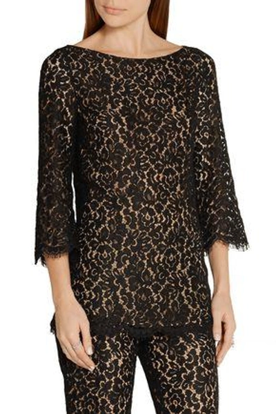 Shop Michael Kors Scalloped Cotton-blend Corded Lace Top In Black
