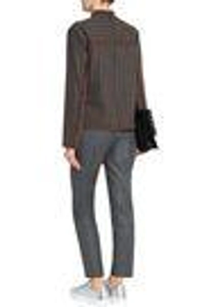 Shop Msgm Woman Guipure Lace-paneled Striped Twill Top Dark Gray