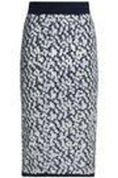 Shop Michael Kors Collection Woman Floral-appliquéd Jacquard-knit Pencil Skirt Navy