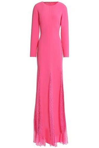 Shop Michael Kors Collection Woman Lace-paneled Wool-blend Gown Bright Pink