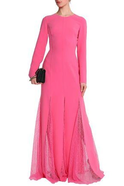 Shop Michael Kors Collection Woman Lace-paneled Wool-blend Gown Bright Pink