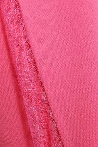 Shop Michael Kors Collection Woman Lace-paneled Wool-blend Gown Bright Pink