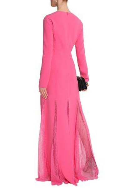 Shop Michael Kors Collection Woman Lace-paneled Wool-blend Gown Bright Pink