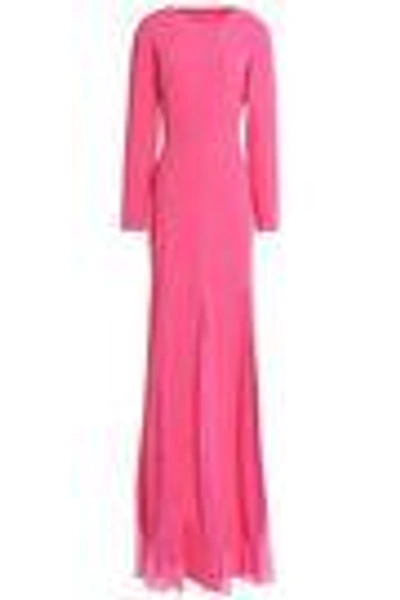 Shop Michael Kors Collection Woman Lace-paneled Wool-blend Gown Bright Pink