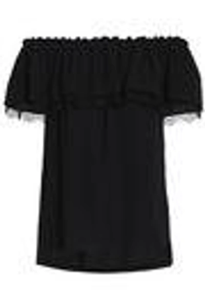 Shop Michael Kors Woman Off-the-shoulder Lace-trimmed Silk Top Black