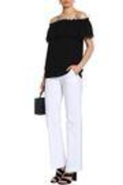 Shop Michael Kors Woman Off-the-shoulder Lace-trimmed Silk Top Black