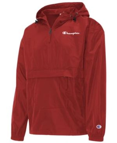 Shop Champion Men's Packable Half-zip Hooded Water-resistant Jacket In Scarlet