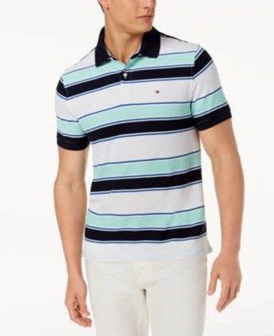 Shop Tommy Hilfiger Men's Ricky Striped Slim Fit Polo In Beach Glass