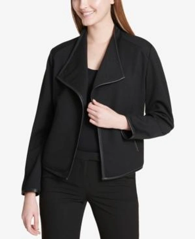 Shop Calvin Klein Textured Faux-leather-trim Jacket In Black