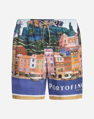 Shop Dolce & Gabbana Long Printed Swimming Trunks In Multicolor