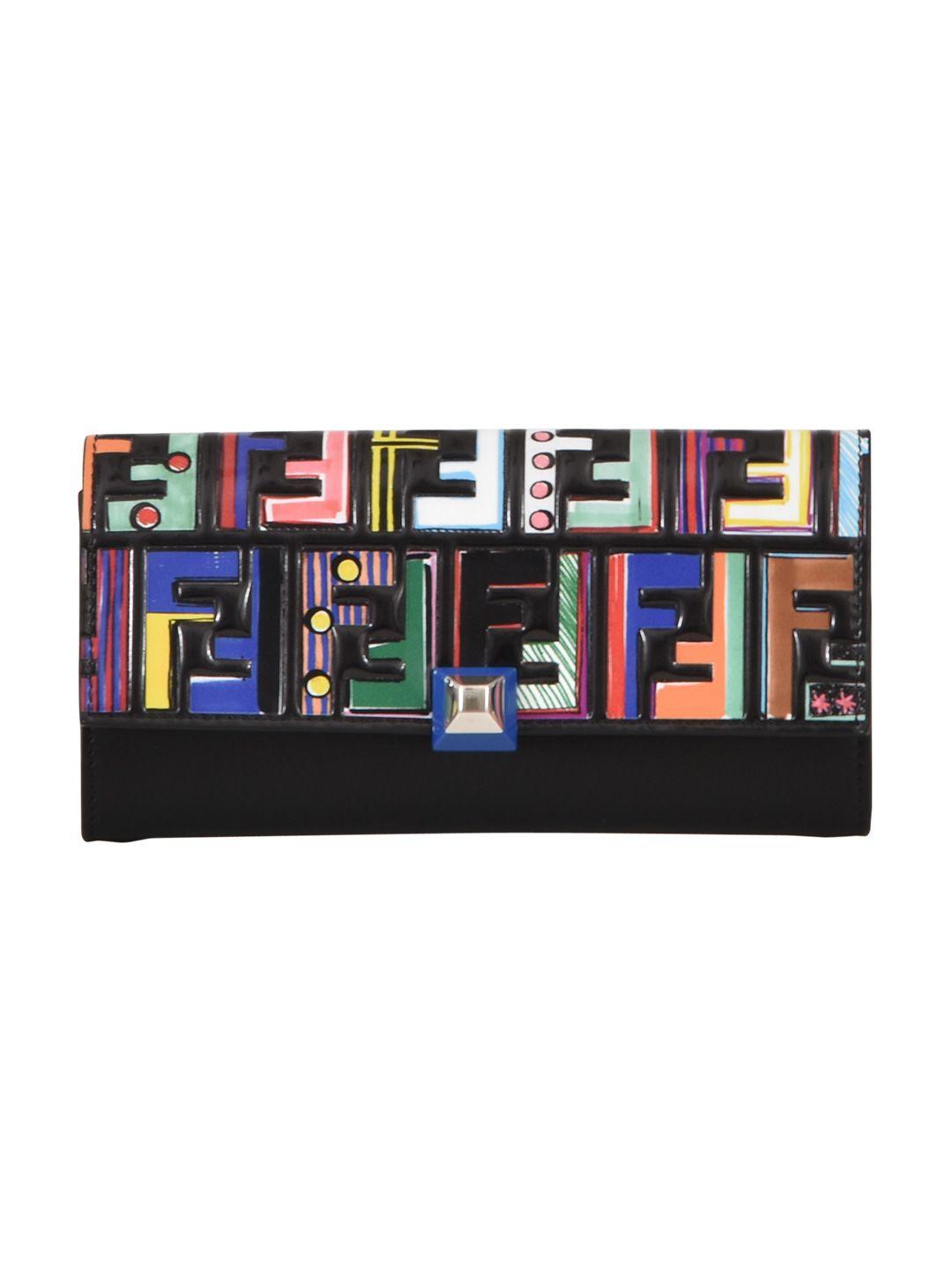 Fendi Ff Multicolor Wallet In Black 