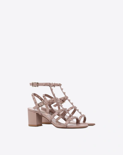 Shop Valentino Garavani Rockstud Ankle Strap Calfskin Leather Sandal With Tonal Studs 60 Mm In Poudre