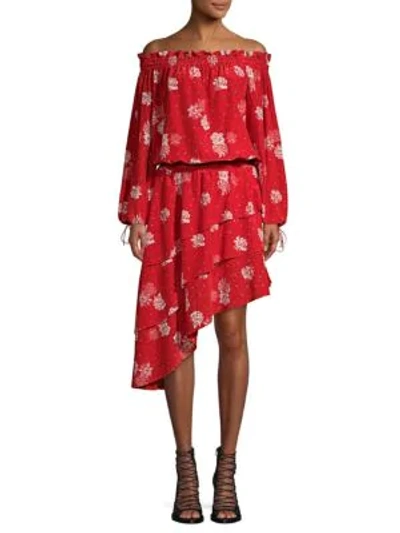 Shop The Kooples Off-the-shoulder Silk Dress In Red