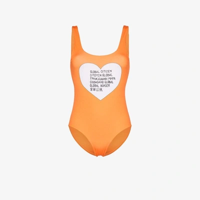 Shop Ganni Global Citizen Swimsuit In Yellow/orange