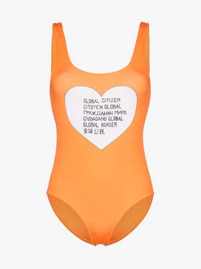 Shop Ganni Global Citizen Swimsuit In Yellow/orange