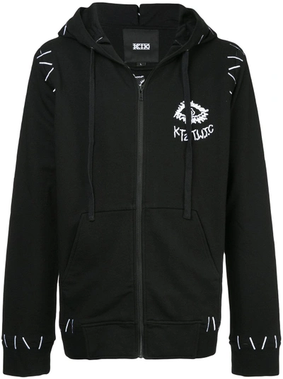 Shop Ktz Embroidered Zipped Hoodie - Black