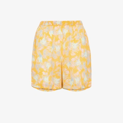 Shop A Peace Treaty Yuna Print Crepe Shorts In Yellow/orange