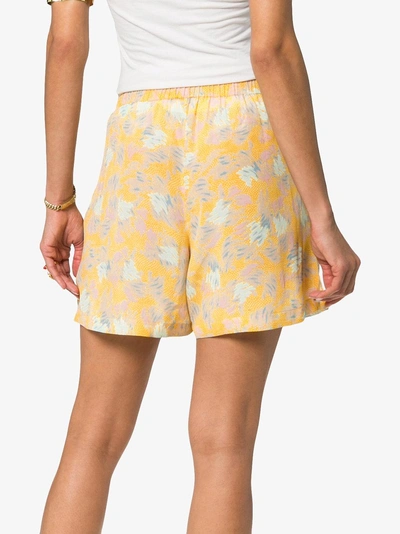 Shop A Peace Treaty Yuna Print Crepe Shorts In Yellow/orange