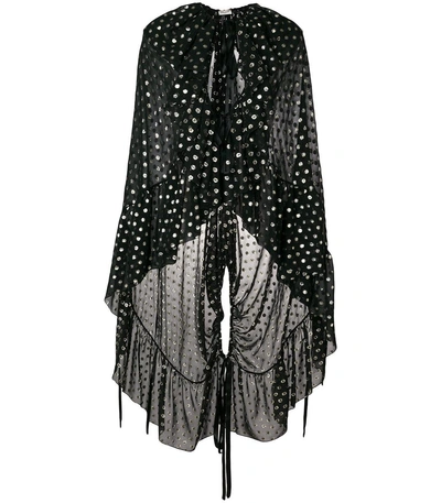 Shop Saint Laurent Black Ruffled Polka Dot Cape