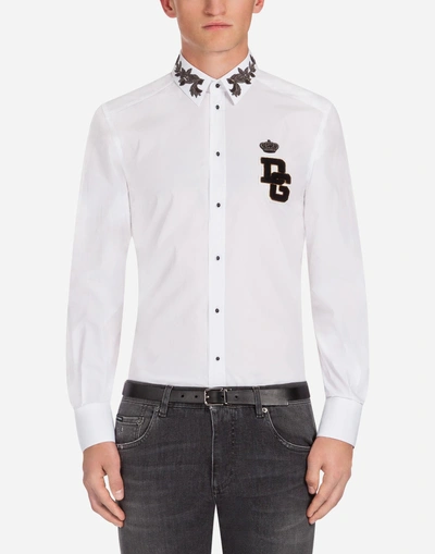 Shop Dolce & Gabbana Gold Fit Shirt In Embroidered Cotton In White