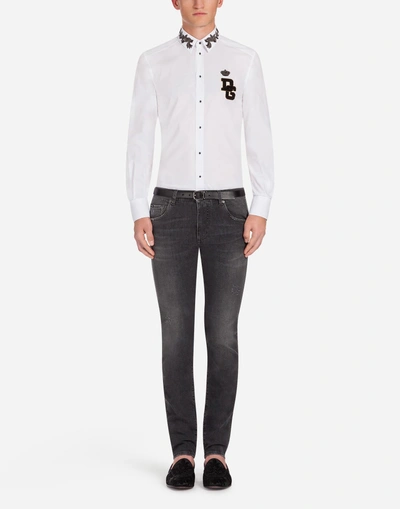 Shop Dolce & Gabbana Gold Fit Shirt In Embroidered Cotton In White