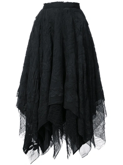 Shop Marc Le Bihan Floral Embroidered Asymmetric Skirt In Black