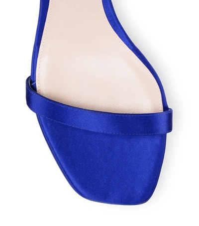 Shop Stuart Weitzman The 75fringesquarenudist Sandal In Blue Violet Silk Satin