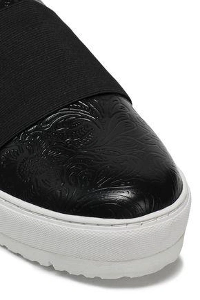 Shop Jil Sander Navy Woman Elastic-paneled Embossed Leather Slip-on Sneakers Black