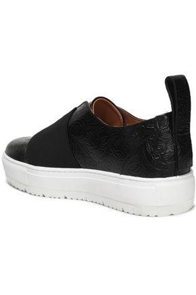 Shop Jil Sander Navy Woman Elastic-paneled Embossed Leather Slip-on Sneakers Black