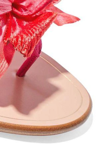 Shop Aquazzura Flora Appliquéd Suede Sandals In Fuchsia